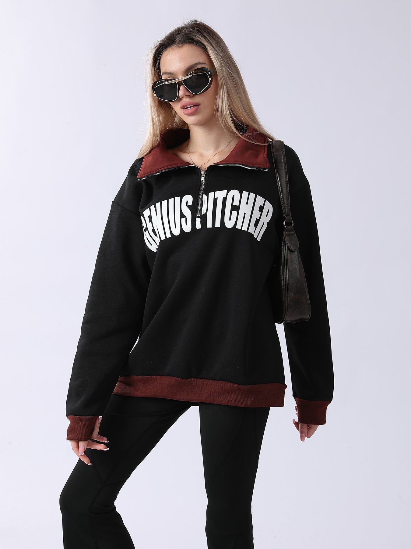 Retro Prep Genius Pitcher  Contrast Quarter-Zip Pullover