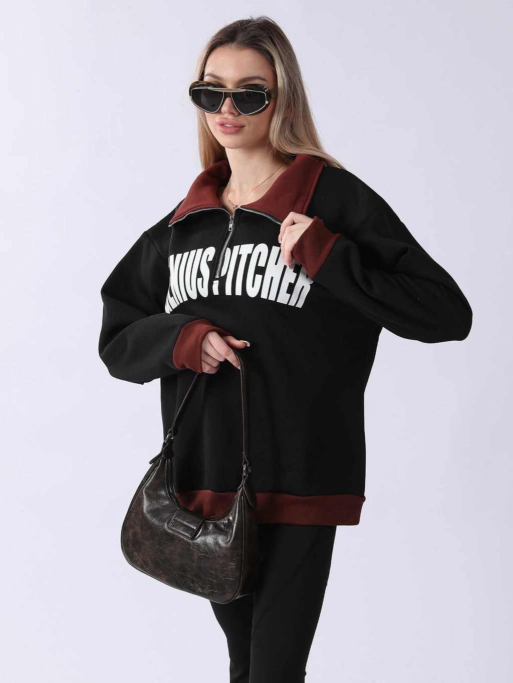 Retro Prep Genius Pitcher  Contrast Quarter-Zip Pullover