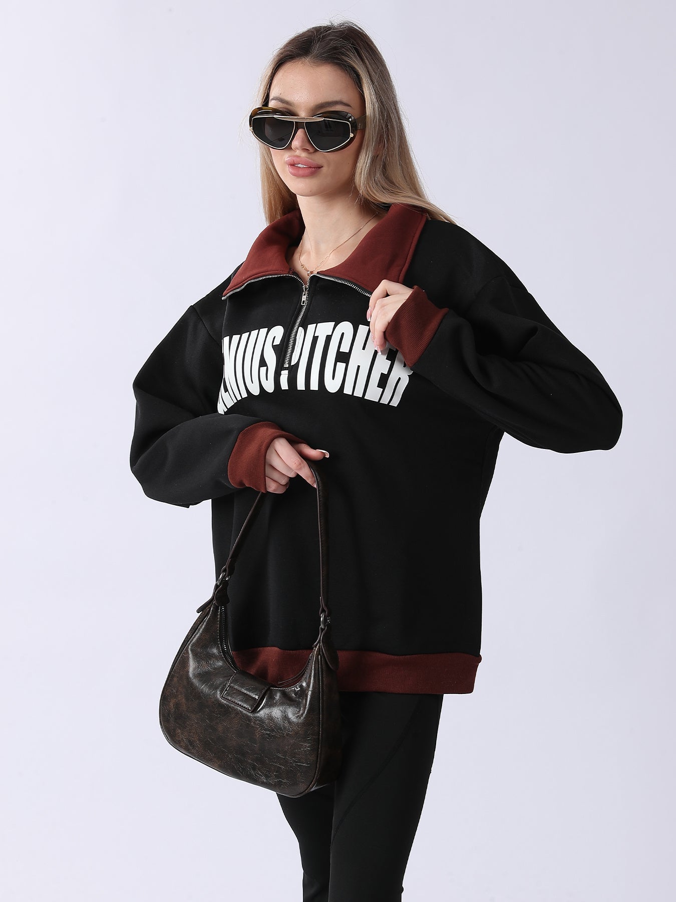 Retro Prep Genius Pitcher  Contrast Quarter-Zip Pullover