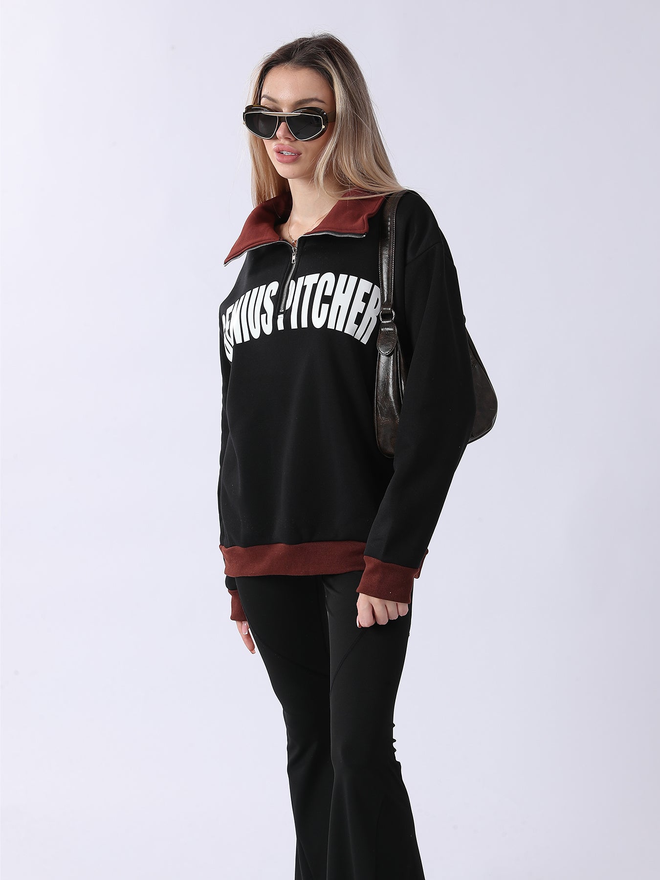 Retro Prep Genius Pitcher  Contrast Quarter-Zip Pullover