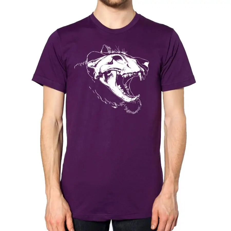 Purple t-shirt with a white graphic design on a white background