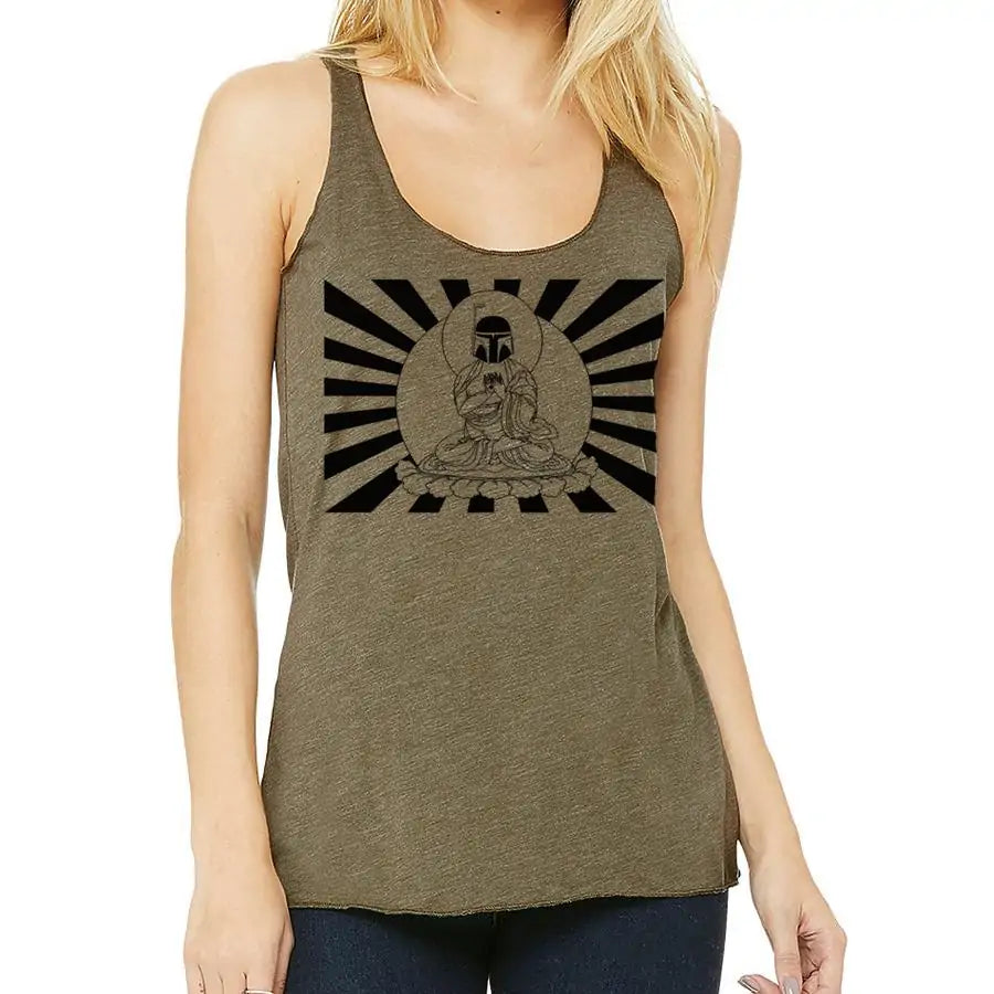 Green tank top with a black graphic design on a white background